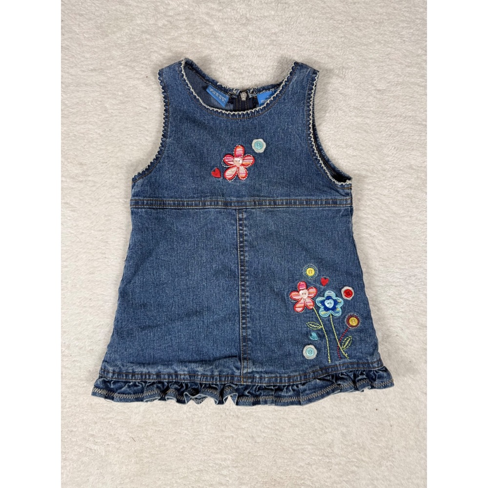 Vintage French Toast Denim Jumper Kids‎ 18M 90's Embroidered Ruffle Dress